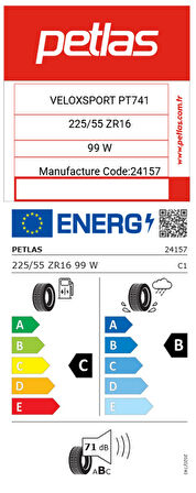 Petlas 225/55 R16 99W Reınf. Velox Sport PT741 Oto Yaz Lastiği ( Üretim Yılı: 2025 )