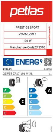 Petlas 225/55 ZR17 TL 101W XL PRESTIGE Oto Yaz Lastiği (Üretim Tarihi:2025)
