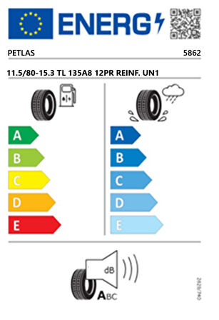 Petlas 11.5/80-15.3 TL 135A8 12PR REINF. UN1 Yeni Nesil Römork Lastiği  (Üretim Tarihi:2025)