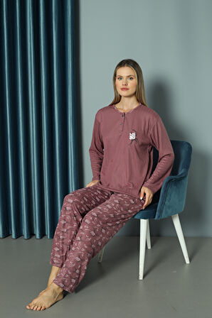 Pijamarket Geniş Kalıp Viskon Düğmeli Kadın Pijama Takımı