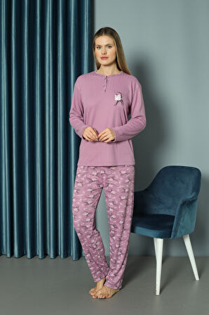 Pijamarket Geniş Kalıp Viskon Düğmeli Kadın Pijama Takımı