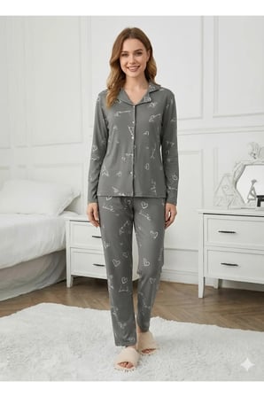 Gri zemin Milansoft Yumuşak termal içi tüylü pijama Takımı