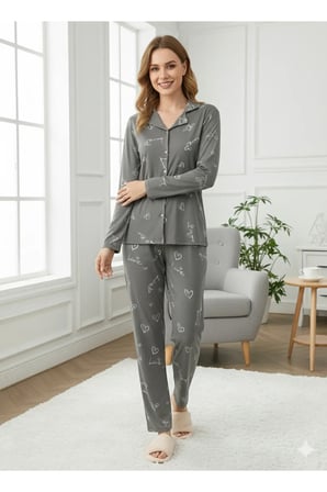 Gri zemin Milansoft Yumuşak termal içi tüylü pijama Takımı