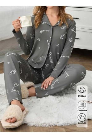 Gri zemin Milansoft Yumuşak termal içi tüylü pijama Takımı