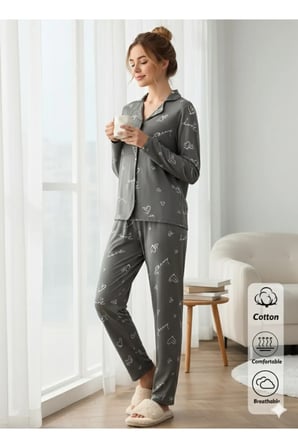 Gri zemin Milansoft Yumuşak termal içi tüylü pijama Takımı