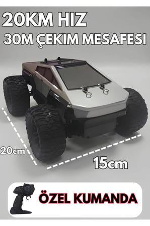 2.4ghz 30 Metre Çekim Mesafeli 20Km Hızlı Uzaktan Kumandalı Işıklı Şarjlı Tesla Cybertruck Görünümlü Pikap Araba