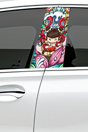 Araç Kapı Direk Kaplama Folyosu Desenli (Sağ Sol Takım) (2 Adet) - 22x50 Cm