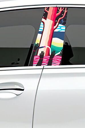 Araç Kapı Direk Kaplama Folyosu Desenli (Sağ Sol Takım) (2 Adet) - 22x50 Cm