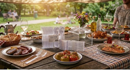 100 Adet Plastik Yemek Kaşık + 100 Adet Plastik Büyük Çatal Seti - Dayanıklı Kullan At Piknik ve Parti Seti (200 Parça Mega Paket)