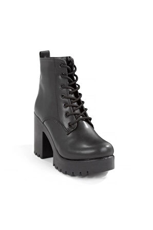 Siyah Mat Kalın Platform Topuklu Kadın Bot