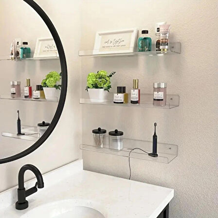 2 Adet Pleksi Hayalet Raf - 30x10 cm Banyo Mutfak Düzenleyici Kendinden Yapışkanlı Raf