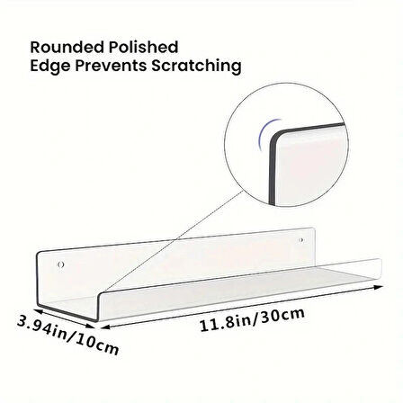 2 Adet Pleksi Hayalet Raf - 30x10 cm Banyo Mutfak Düzenleyici Kendinden Yapışkanlı Raf