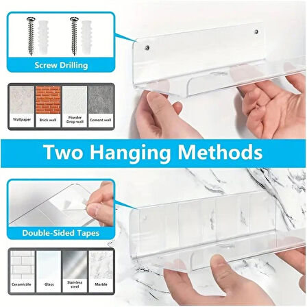 2 Adet Pleksi Hayalet Raf - 30x10 cm Banyo Mutfak Düzenleyici Kendinden Yapışkanlı Raf
