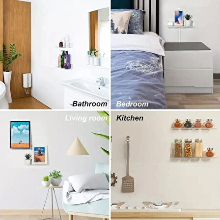 2 Adet Pleksi Hayalet Raf - 40x10 cm Banyo Mutfak Düzenleyici Kendinden Yapışkanlı Raf