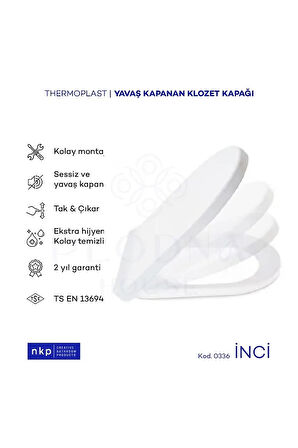 Inci D-form Yavaş Kapanan Klozet Kapağı Üstten Sıkmalı Menteşeli