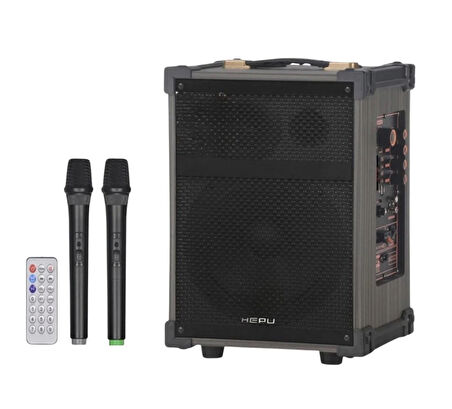 HEPU HP-976 Taşınabilir Party Speaker | 40W Bluetooth Hoparlör | 8" Bass | 2 Kablosuz Mikrofon