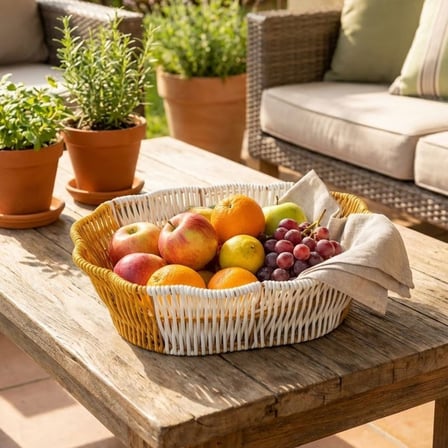 Plentiful® Oval Çift Renkli Plastik Rattan Ekmek ve Meyve Sepeti - Çok Amaçlı Banyo ve Mutfak Düzenleyici - Yıkanabilir Dekoratif Tezgâh Üstü Organize
