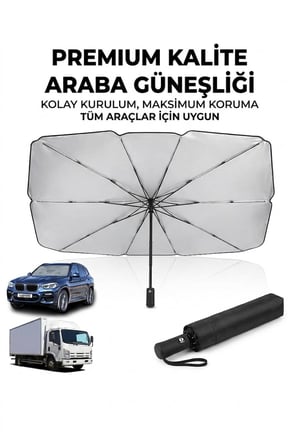 Plentiful® Premium Katlanabilir Araç Ön Cam Güneşliği – Şemsiye Tipi Oto Güneşlik, UV Korumalı Isı Yalıtımlı Ön Cam Gölgelik