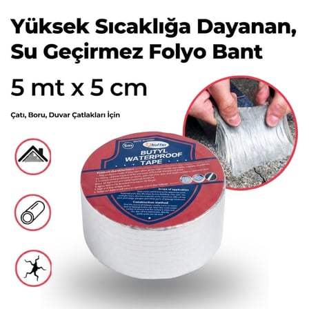 Plentiful® Yüksek Sıcaklık Dayanan Su Geçirmez Çatı Boru Duvar Çatlak Onarıcı Yapışkan Bant Folyo 5 cm