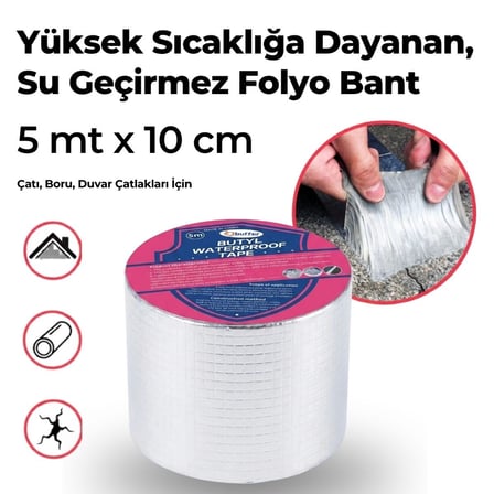 Plentiful Yüksek Sıcaklık Dayanan Su Geçirmez Çatı Boru Duvar Çatlak Yapışkan Çamur Bant Folyo 5 mt x 10 cm