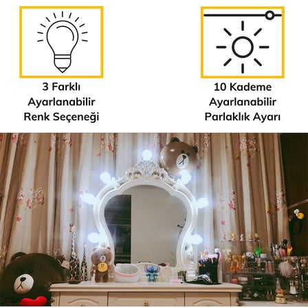 Plentiful® Nostalji Hollywood Tarzı 10lu Makyaj Masası Aynası Beyaz Led Işıklı Lamba USB