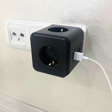 Plentiful® Isıya Dayanıklı Termal Akım Korumalı ve Çocuk Korumalı 3 Priz Girişli 3 USB Girişli Küp Priz