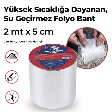 Plentiful® 2 Mt Yüksek Sıcaklık Dayanan Su Geçirmez Çatı  Duvar Çatlak Onarıcı Yapışkan Bant Folyo 2 Mt 10 C