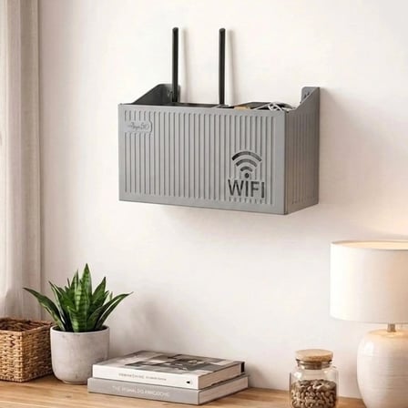 Plentiful® Duvar Tipi Wi-Fi Modem Saklama Kutusu(Gri) – Kablo Düzenleyici Router Raf Organizer