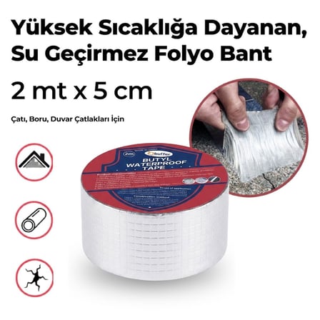 Plentiful® 2 Mt Yüksek Sıcaklık Dayanan Su Geçirmez Çatı  Duvar Çatlak Onarıcı Yapışkan Bant Folyo 5 Cm