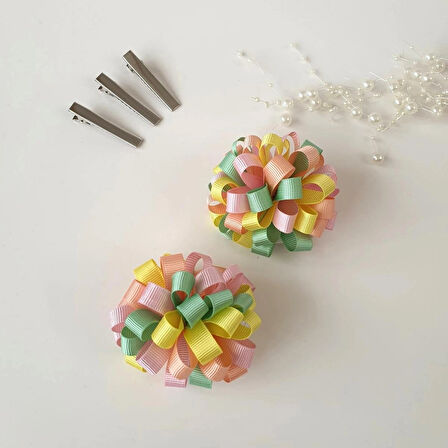 Pastel Renkli Kurdele Ponpon Toka 2 Adet