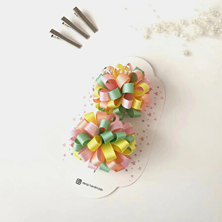 Pastel Renkli Kurdele Ponpon Toka 2 Adet