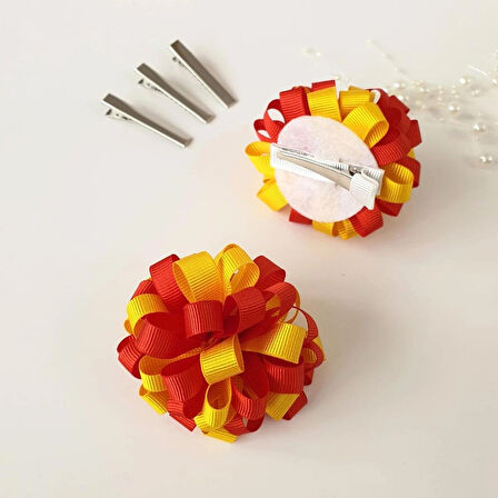 Sarı Kırmızı Kurdele Ponpon Toka - 2'li Set