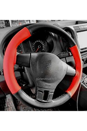 Vw Polo 2017 > Uyumlu Deri Direksiyon Kılıfı Iki Renkli Kırmızı-Siyah (4PRCLI)