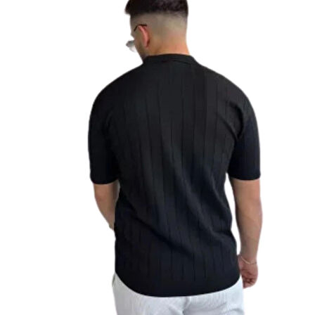 Erkek Normal Kesim Polo Yaka Kısa Kollu Triko Tişört Çekme Yapmaz
