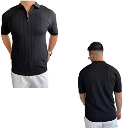 Erkek Normal Kesim Polo Yaka Kısa Kollu Triko Tişört Çekme Yapmaz