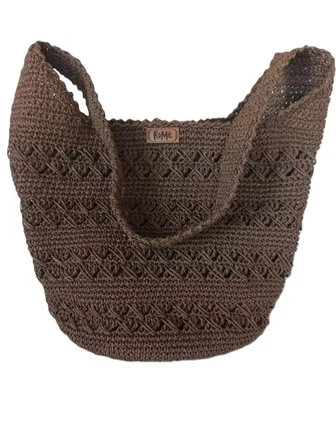 Pouch Hasır Örme Omuz Çantası Kahverengi