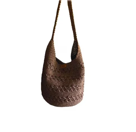 Pouch Hasır Örme Omuz Çantası Kahverengi