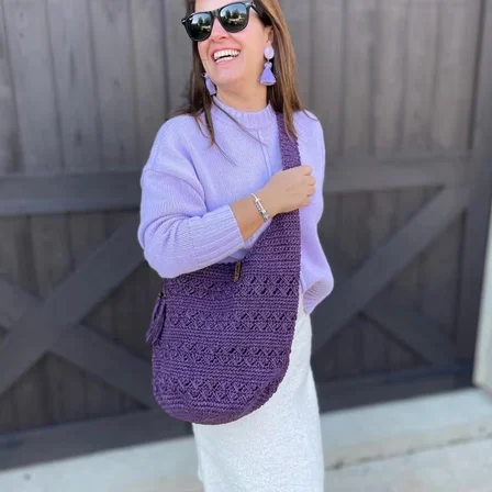 Pouch Hasır Örme Omuz Çantası Mor