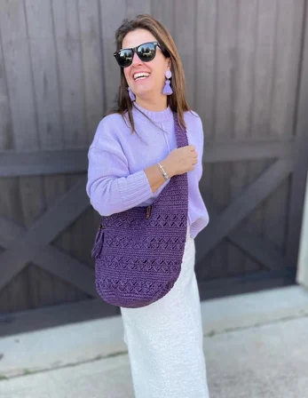 Pouch Hasır Örme Omuz Çantası Mor