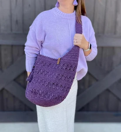 Pouch Hasır Örme Omuz Çantası Mor