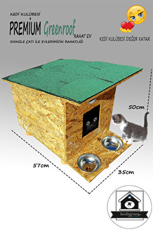 Kedigram Kedi Kulübesi Su Geçirmez Tek Katlı Mama Kaplı Kedi Evi Açık Kahverengi - Yeşil 