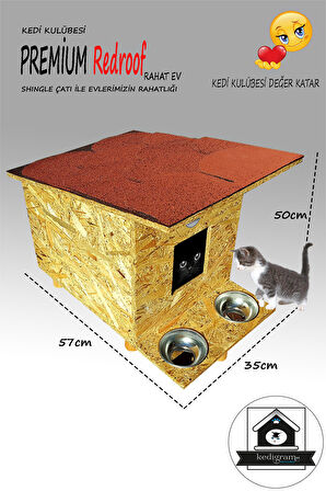 Kedigram Kedi Kulübesi Su Geçirmez Tek Katlı Mama Kaplı Kedi Evi Açık Kahverengi - Kırmızı 