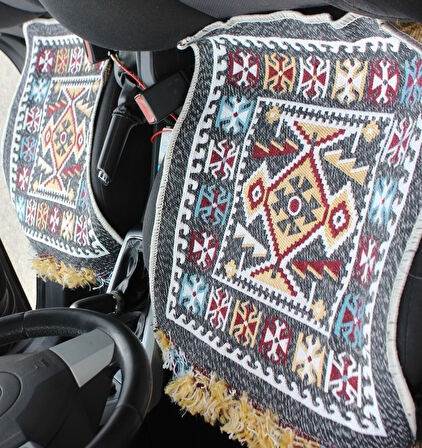 Pratik Oto Koltuk Kilim Seti • 3 Parça • Makine Dokuma • Akrilik & Polyester • Saçaklı