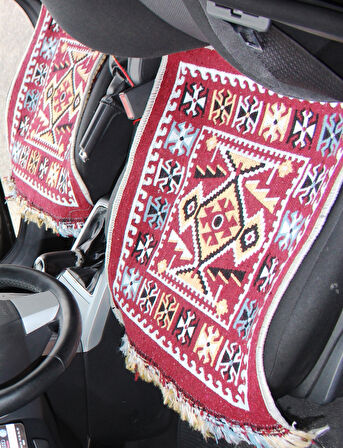 Pratik Oto Koltuk Kilim Seti • 3 Parça • Makine Dokuma • Akrilik & Polyester • Saçaklı