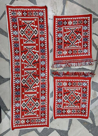 Pratik Oto Koltuk Kilim Seti • 3 Parça • Makine Dokuma • Akrilik & Polyester • Saçaklı