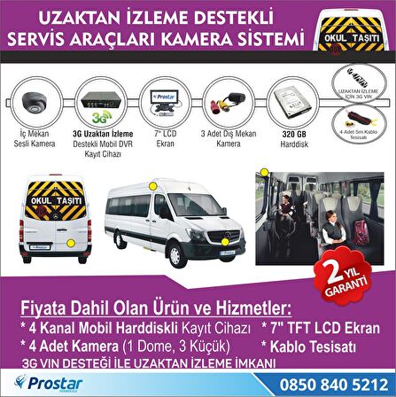 Okul Ve Servis Taşıtları İçin 320 Gb Kayıtlı Kamera Set