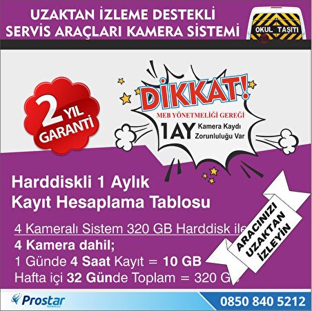 Okul Ve Servis Taşıtları İçin 320 Gb Kayıtlı Kamera Set