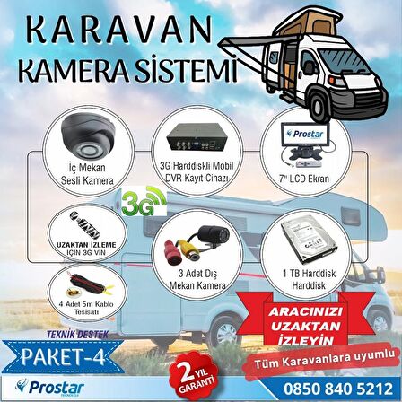  Uzaktan Takipli Karavan Kamera Sistemi Seti Kayıtlı Harddiskli 1 TB Dahil 4 kameralı Ekranlı