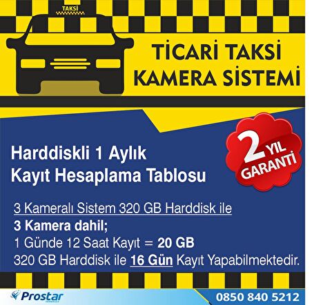 Ticari Taksi 3 Kameralı 320 Gb Harddisk Dahil Araç Kamera Seti