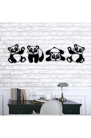 4' Lü Panda Dekoratif Tablo Duvar